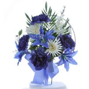  Handmade Memorial Cemetery Silk Flower Arrangement   Blue 