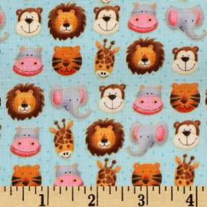  44 Wide Jolly Jungle Animal Faces Blue Fabric By The 