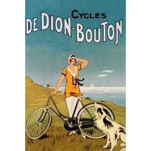 Bicycle Bike Cycles De Dion Bouton Dog Seascape 24 X 34 Image Size 