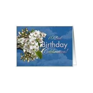  102nd Birthday Party Invitation White Flower Blossoms Card 