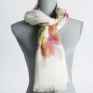  Thin Spring Summer Ivory Multi Color Butterfly Scarf 