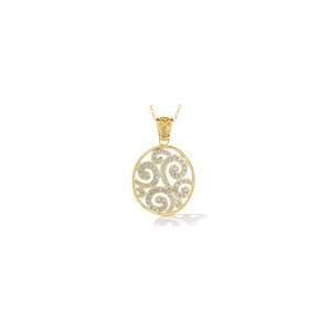 ZALES Scroll Pattern Pendant in 18K Gold Vermeil with Diamond Accents 