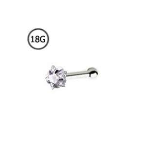 : 14KT White Gold Nose Bone Ring 3mm Clear Star CZ 18G FREE Nose Ring 