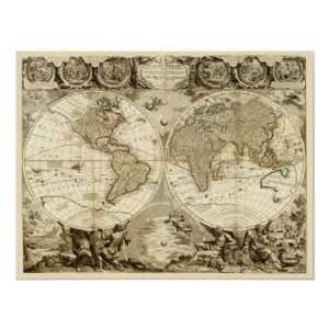  1708 Jean Baptiste Nolin World Map Poster: Home & Kitchen