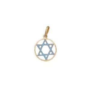18Kt Yellow Gold Star of David Blue Enamel Charm (12mm/19mm with Bail)
