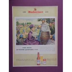 1852 Baseball Game 1952 Budweiser Beer Advertisement Bulletin 14 X 18 