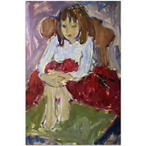 Girl in Red Skirt, Original Figurative Oil Painting on Paper on Foam 