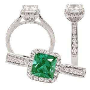18K Lab Grown 5.5mm Princess Cut Emerald Engagement Ring with Natural 
