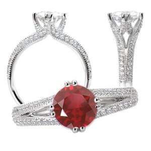 18k Chatham lab grown 6.5mm round ruby engagement ring with continuous 