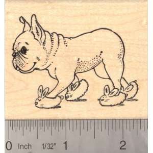  French Bulldog wearing Bunny Slippers Rubber Stamp: Arts 
