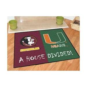  FLORIDA STATE/MIAMI HURRICANES HOUSE DIVIDED DOOR MAT RUG 
