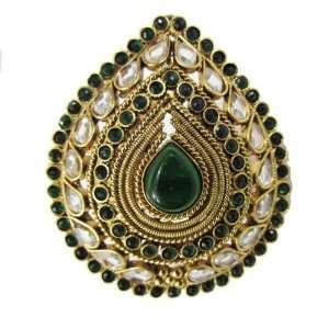  Gold Tone Ring Victorian Jodha Akbar Style Indian Kundan Jewelry New