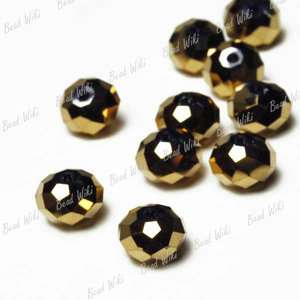 72pcs Special Effects Gold Rondelle Cut Faceted Crystal Glass Beads 8 