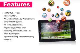 Android 2.2 Qualcomm MSM7227 800MHZ 3G Phone Tablet PC 512M 4GB GPS 