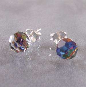 Rainbow Crystal Ball .925 Silver Stud Earrings  