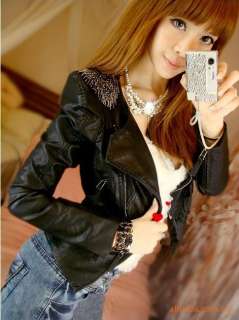 Fashion Women PU Leather Epaulet Slim Jacket Coat 0620  
