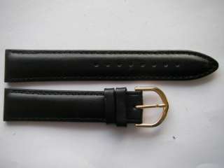Plain black slightly padded simple leather watch band  