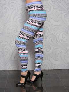 New Womens Ladies Aztec Print Full Length LEGGINGS Trousers Size S/M/L 