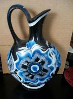Vintage Mexican Floral Folk Art Hand Painted Pitcher  