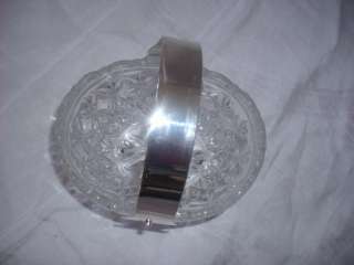 VINTAGE CLEAR CUT GLASS CANDY DISH BOWL with Silver HANDLE Heavy 