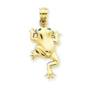  14k Yellow Gold Frog W/ Enameled Eyes Pendant Jewelry