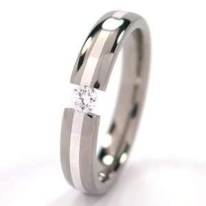Titanium Tension Set Ring w/ Silver Inlay, White Sapphire Bands, Free 