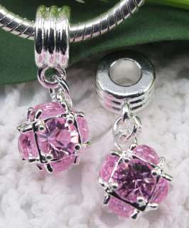 22p Pink crystal ball bead pendant Fit Bracelet f#1089  