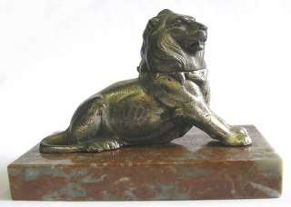 BELFORT LION INKWELL STATUE FRANCE METAL ON MARBLE 1950  
