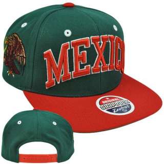   Snapback Mexico Mexican Flag Green Red License Flat Bill Hat Cap