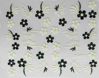 3D Nail Art Sticker Black White Flower Glitter XH611 015  