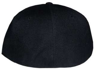 Fitted BALL CAP FLAT BILL BLANK PLAIN HAT BLACK 7 1/2  