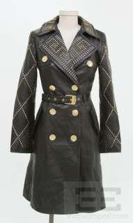 Versace For H&M Black Leather And Gold Studded Trench Jacket Size 4 