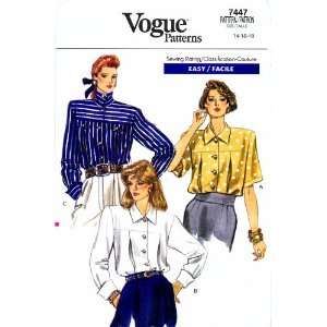  Vogue 7447 Sewing Pattern Easy Loose Fitting Blouses Size 