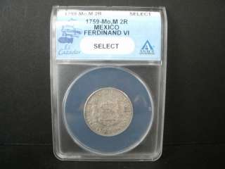 1759 MO M 2 Reales Ferdinand VI ANACS Select RARE E102  