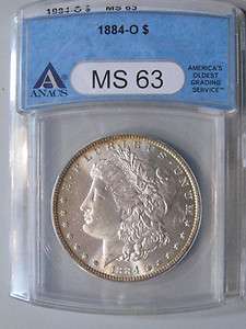 1884 o BU Silver Morgan Dollar. ANACS MS63. FREE s/h  