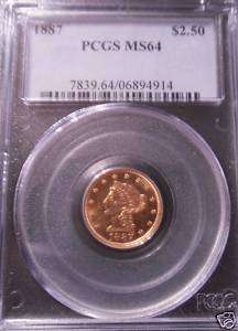 1887 $2.50 (2 1/2) Liberty Quarter EAGLE PCGS MS 64  