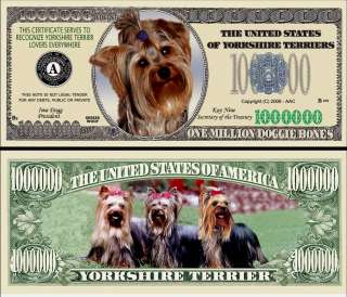 YORKSHIRE TERRIER DOG DOLLAR BILL (2/$1.00)  