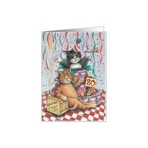 Cats W/Cake 80th Birthday (Bud & Tony) Card: Toys & Games