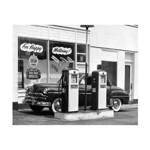 Happy Motoring Gas Station by Annonymous. Size 24 inches width by 18 