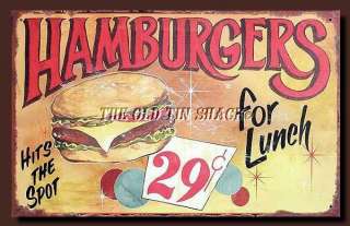   Tin Metal Sign   Hamburgers For Lunch Fifties 1950s Diner Cafe #28486A