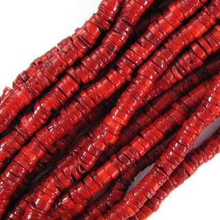 Red coral heishi beads. The strand is 17.5 long, about 10x2 4mm 