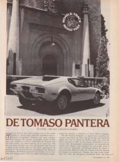 1973 De Tomasa Pantera Road Test & Technical Data  