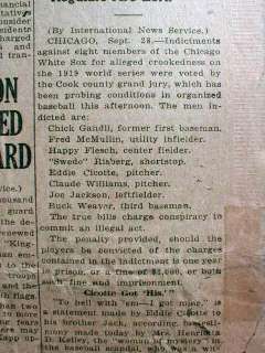 BEST 1920 newspaper BLACK SOX SCANDAL hdln CHICAGO 1919 World Series 