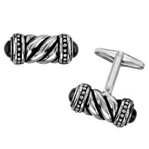    Twisted Cable Cufflinks Edges Set with Black Stone Jewelry