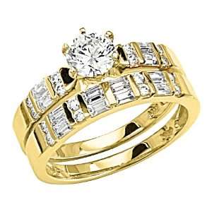 14K Yellow Gold Solitaire Round CZ Cubic Zirconia High Polish Finish 
