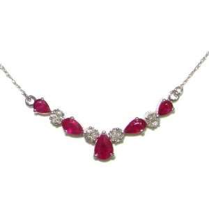  9K White Gold Ruby & Diamond Lavaliere Necklace Jewelry