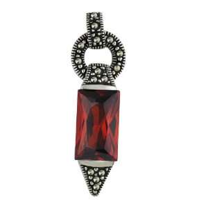  Marcasite 10x8mm Garnet Rectangular Cubic Zicornia with marcasite 