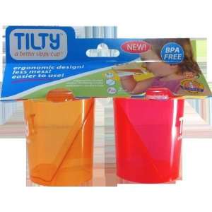  Tilty Sippy BPA Free Cup, 7 Ounce, 2 Pack   Orange/Red 