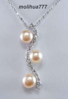 Genuine Pink Pearl Silver S Crystal Pendant & Necklace  