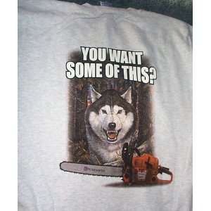   Chain Saw & Snarling Siberian Husky dog/wolf Design, Size: 3XL (XXXL